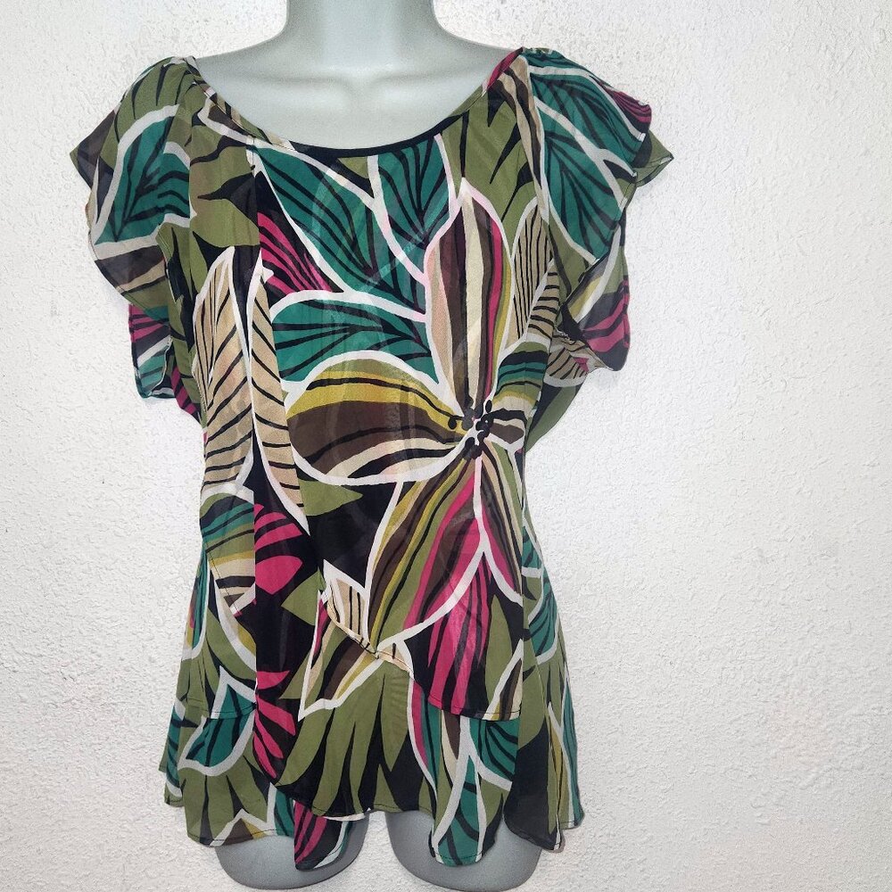 Worthington ** colorful blouse Tiered w/ ruffles, lined. in size Large